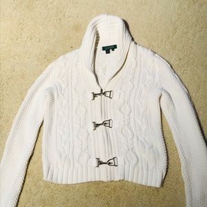 White cotton cardigan with silver metal closures